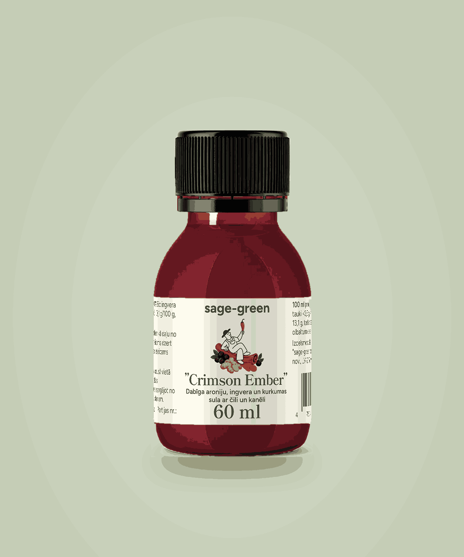 Crimson Ember – bioloģisks funkcionālais šots ar aroniju, ingveru, kurkumu, čili un kanēli (60 ml)